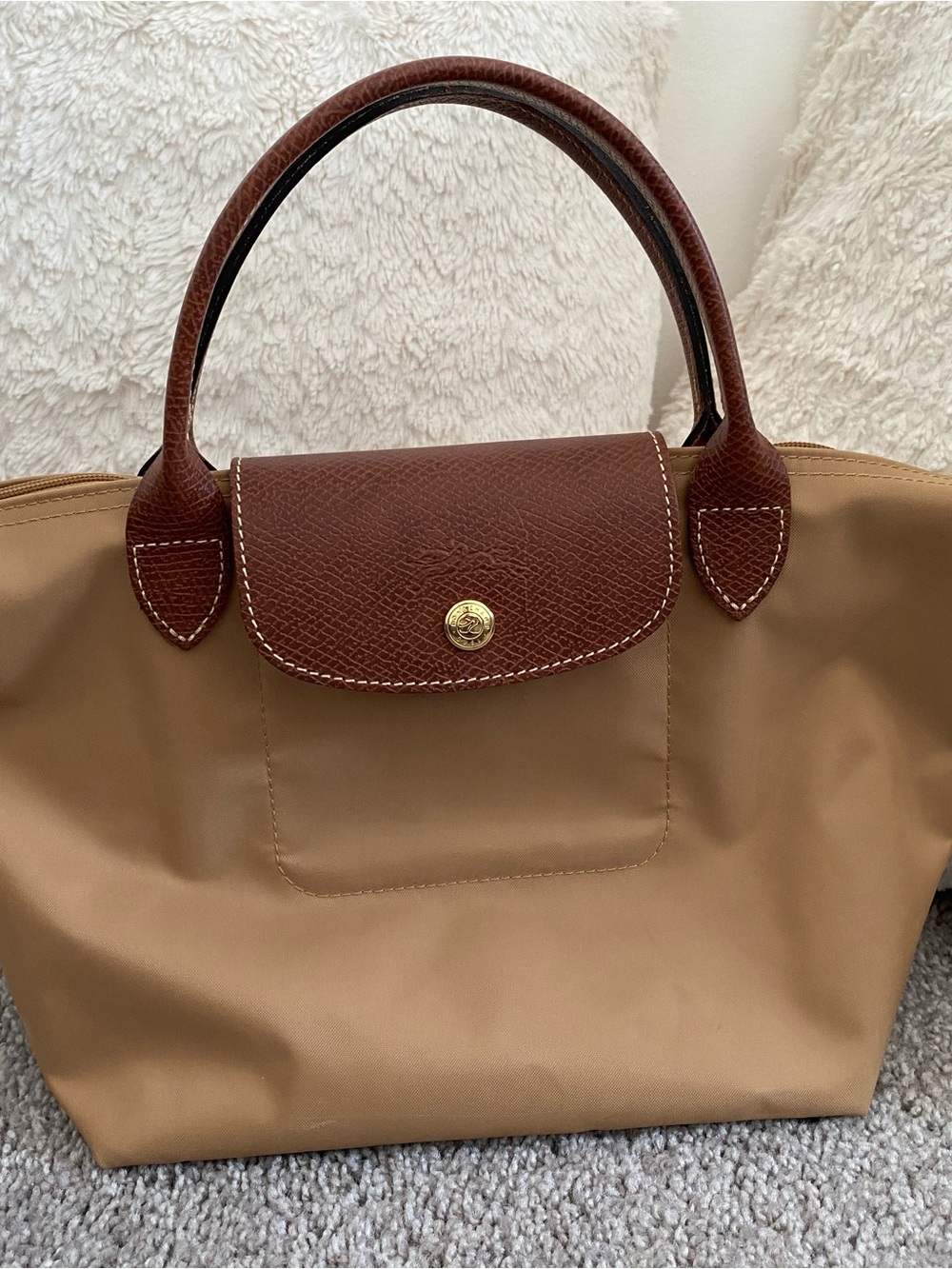 Brown and Tan Women's Top-Handle Tote Bag
